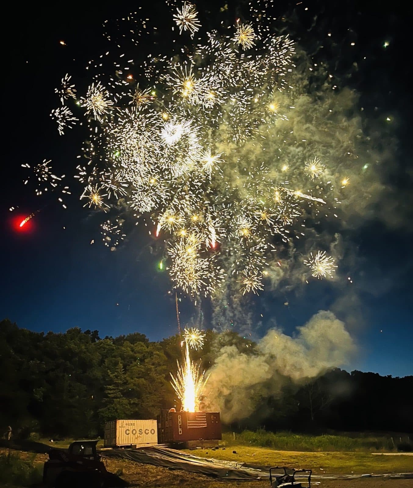 Fireworks lighting up the farm sky