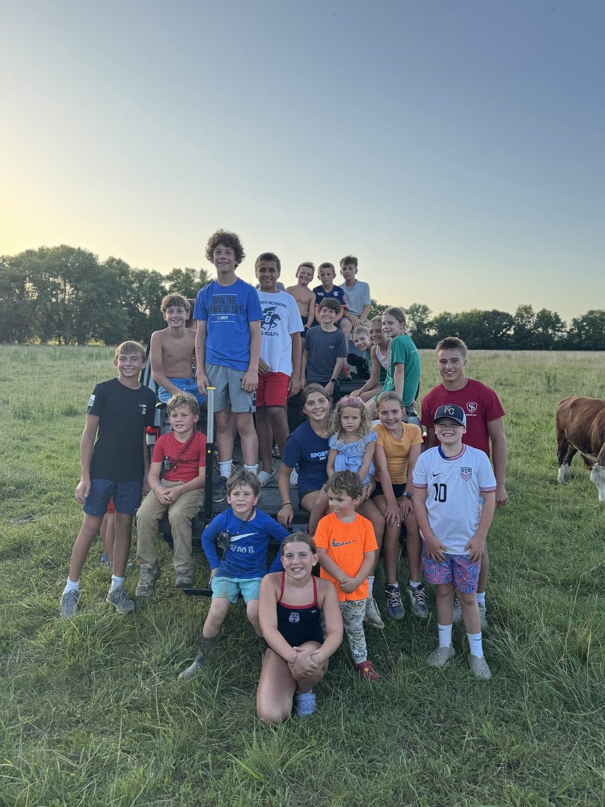 All the kids together in the pasture
